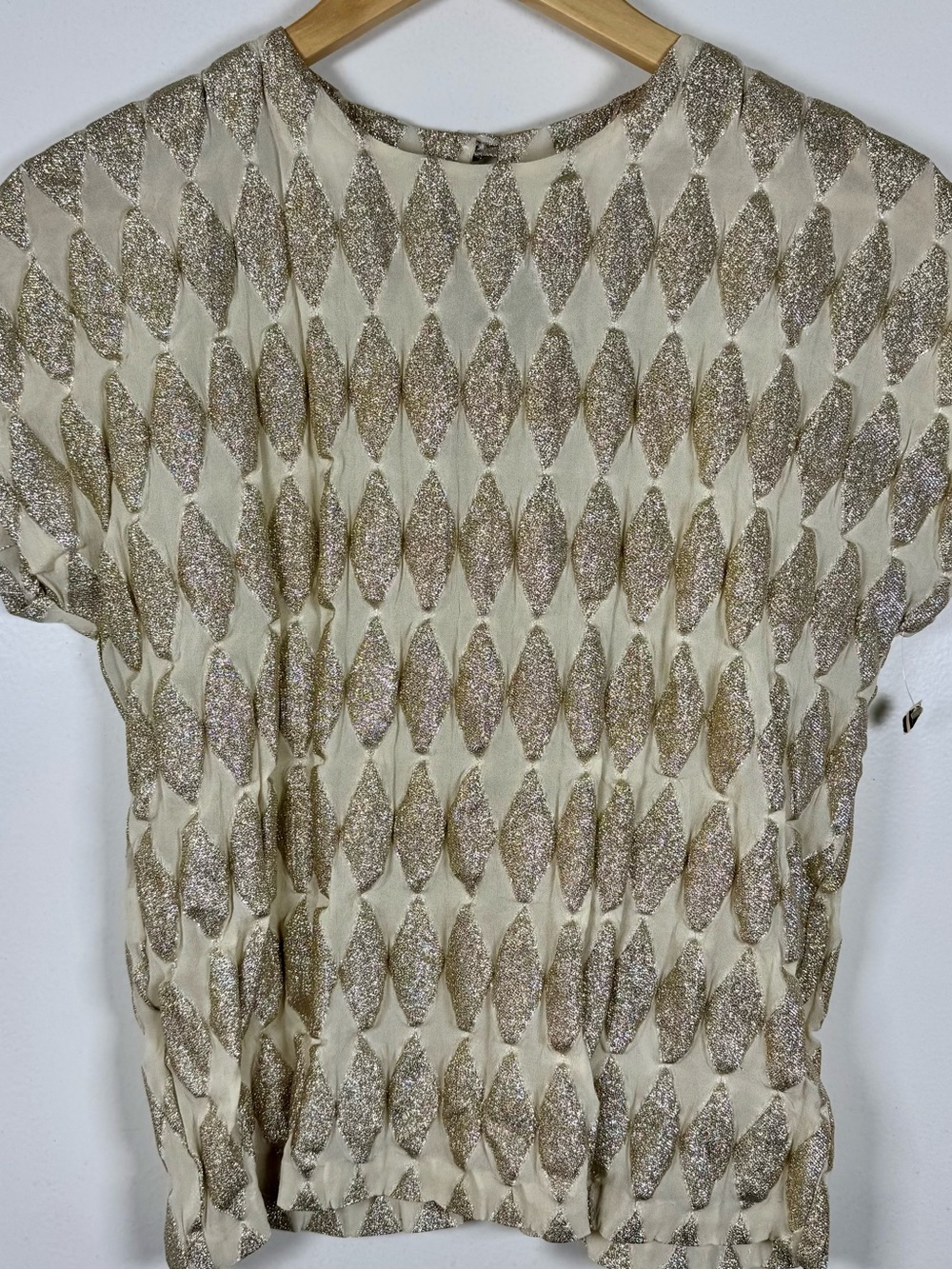 Mikabe Vintage Gold Metallic Women’s Semi Sheet Top Large Fits Smaller Festival